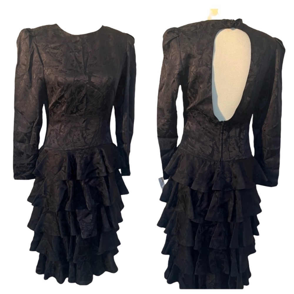 Vintage Whimsigoth Silk Long Sleeve Holiday Cocktail Dress Ruffles Vamp Paris